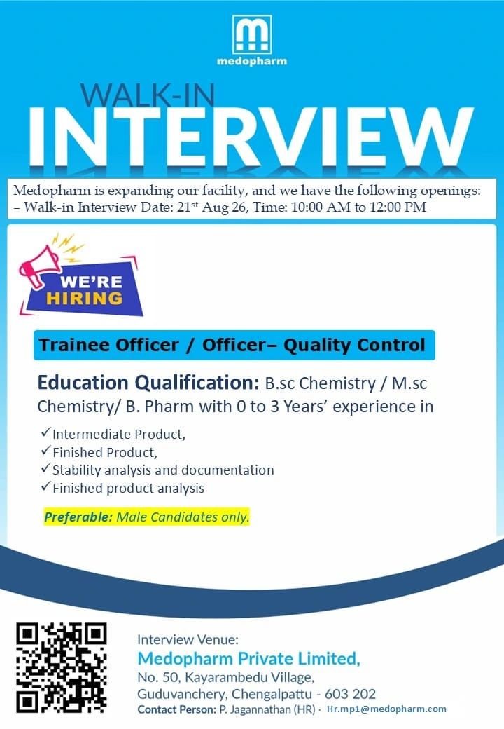 1787045874372 Freshers Needed In Quality Control At Medopharm Private Limited