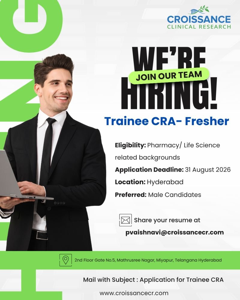 Freshers Needed In Clinical Research Associate At Croissance Clinical Research
