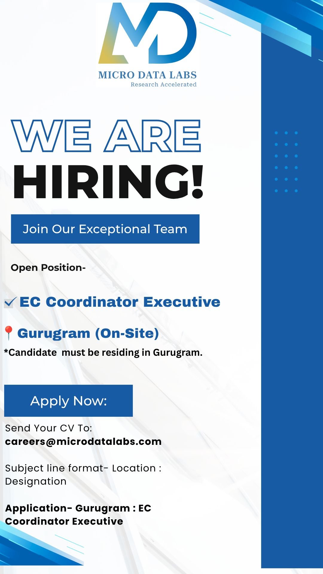 1787986976969 Micro Data Labs Hiring For EC Coordinator / Clinical Research Coordinator