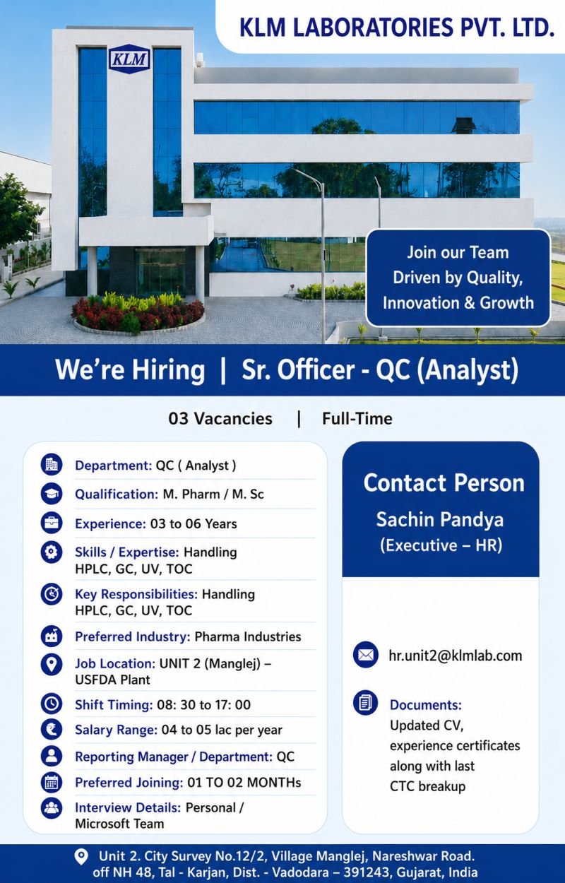 KLM Laboratories Hiring For Quality Control