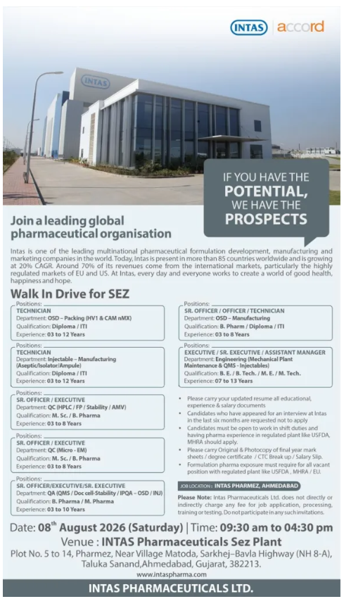 Screenshot 2026-08-05 220258 Intas Pharmaceuticals Hiring For Quality Assurance / Quality Control / Packing / Injectable Manufacturing / Engineering