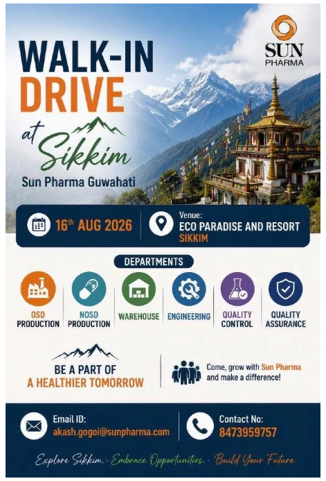 Sun Pharma Hiring For OSD Production, Non-OSD Production, Warehouse, Engineering, Quality Control and Quality Assurance
