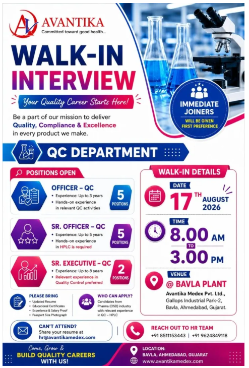 Screenshot 2026-08-13 124402 Avantika Medex Hiring For Quality Control
