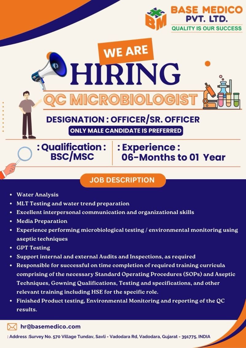 Base Medico Hiring For Quality Control / Microbiology