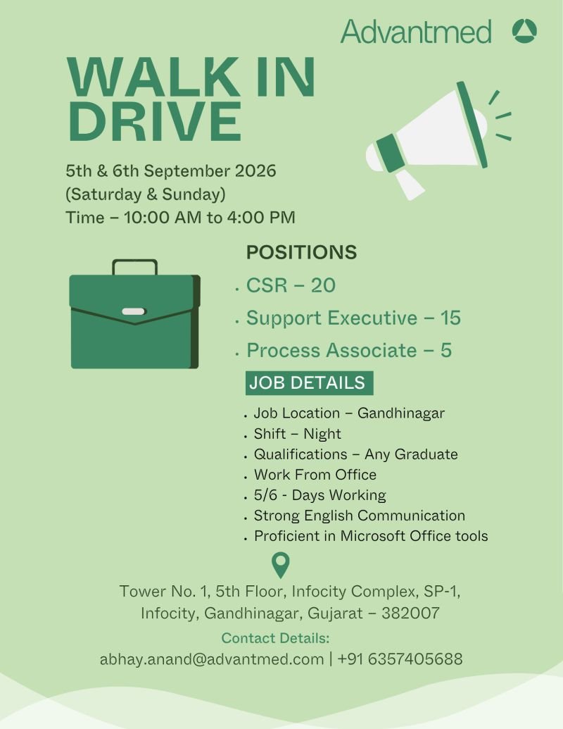 Advantmed Hiring For CSR, Support Executive, Process Associate