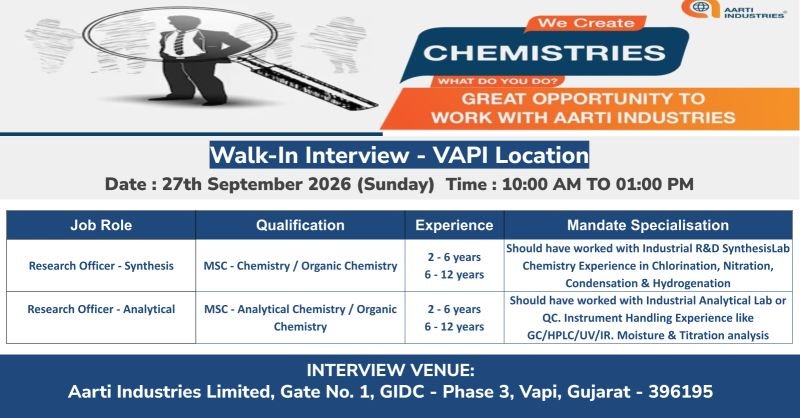 1789713305672 Aarti Industries Hiring For Research Officer – Synthesis / Research Officer – Analytical