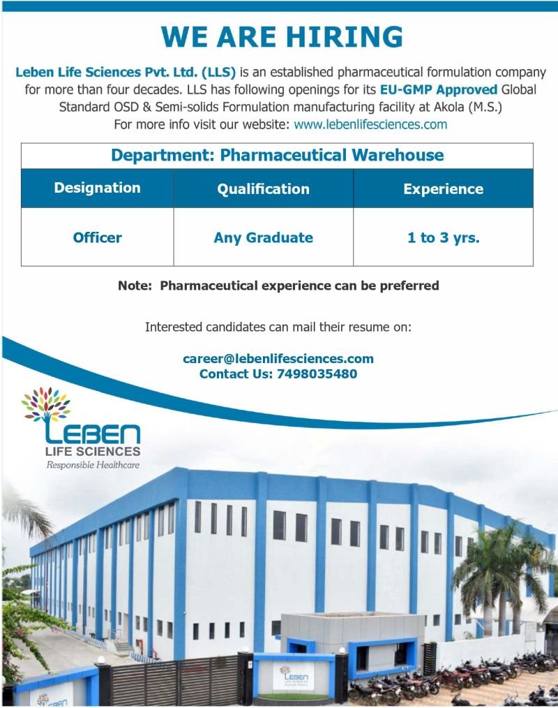 1789713754857 Leben Life Sciences Hiring For Pharmaceutical Warehouse