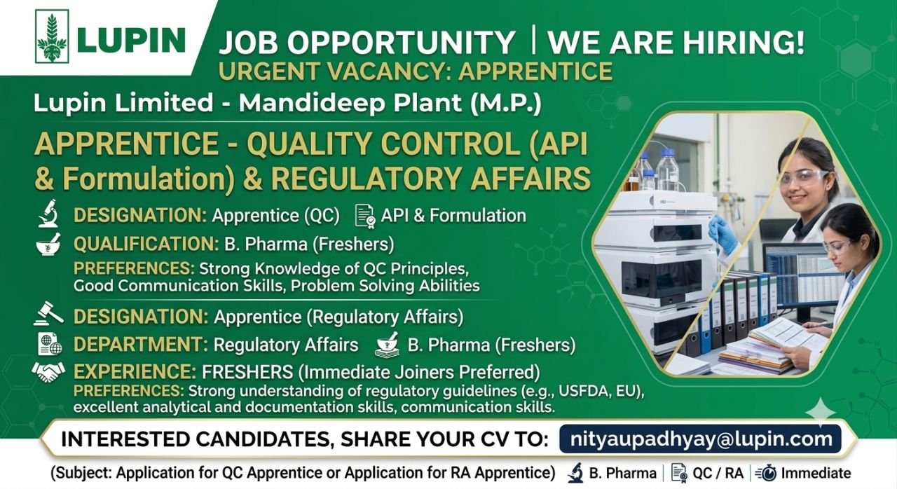 1789883751023 Lupin Hiring Apprentices – QC & Regulatory Affairs | Freshers