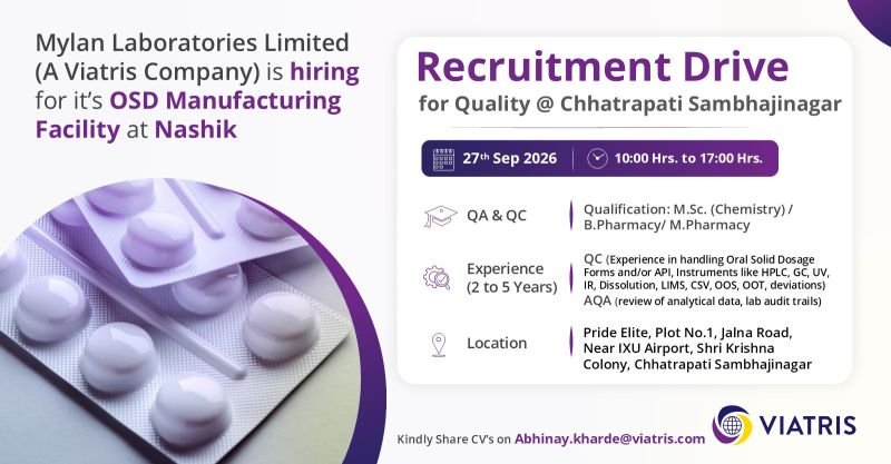 Viatris Hiring For Quality Control / Quality Assurance