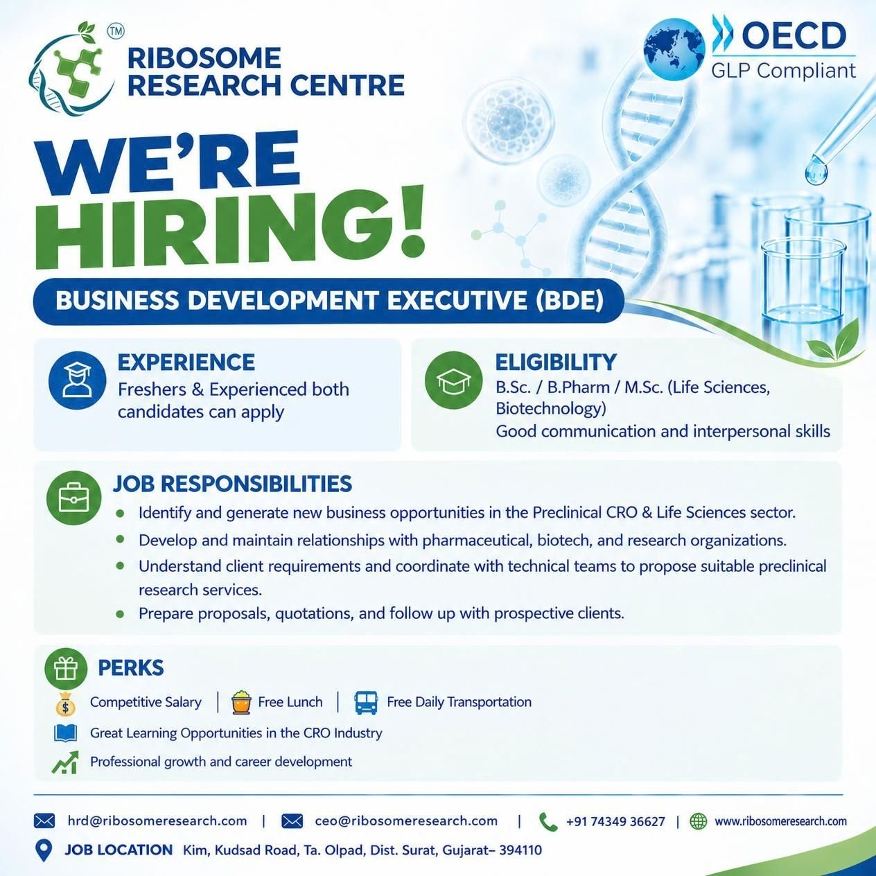 Freshers Needed In Business Development Executive At Ribosome Research Centre Pvt. Ltd