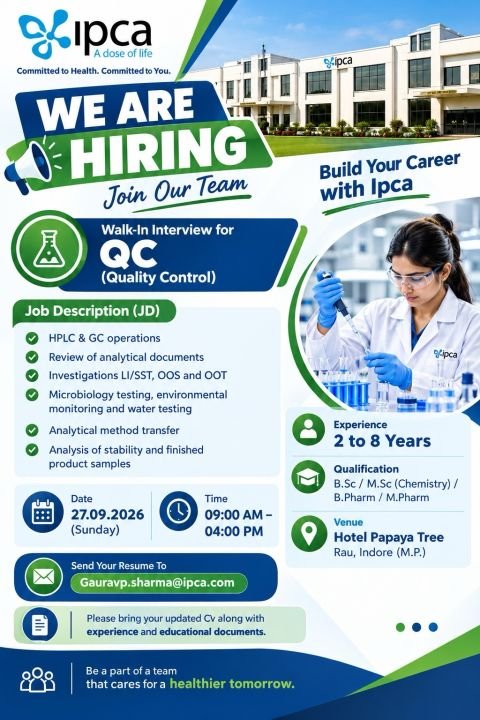 Ipca Laboratories Hiring For Quality Control