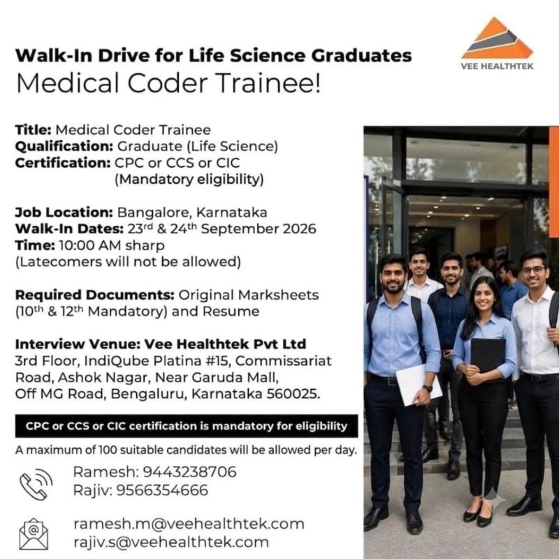 1790022100747 Freshers Needed In Medical Coder Trainee At Vee Healthtek Pvt. Ltd.