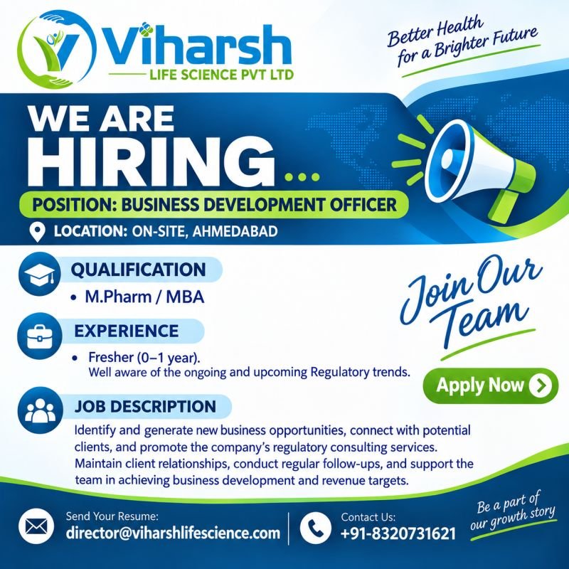 Freshers Needed In Business Development Officer At Viharsh Lifescience Private Limited