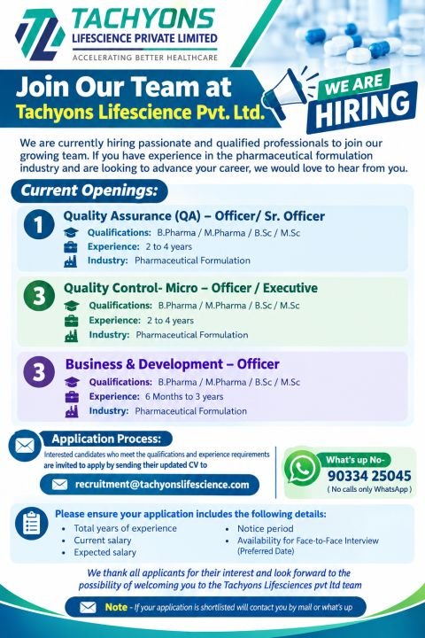 1790572032083 Tachyons Lifescience Private Limited Hiring For Quality Control / Quality Assurance / Business Development