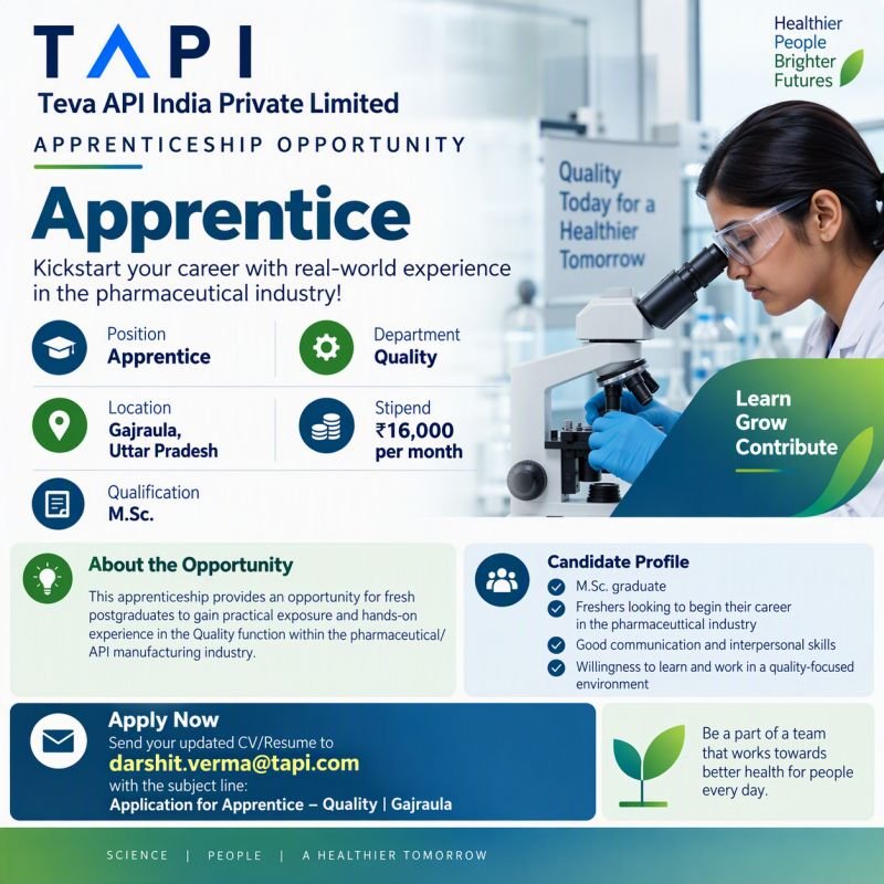 1790589500239 TAPI Hiring For Apprentice Quality department | Freshers