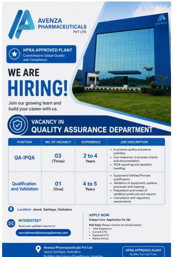 Screenshot 2026-09-05 104912 Avenza Pharmaceuticals Hiring For Quality Assurance