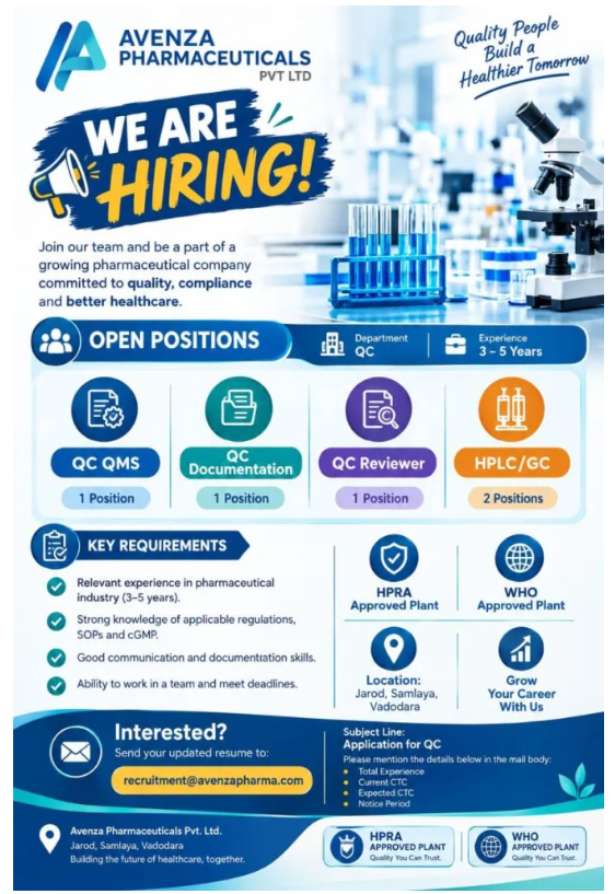 Avenza Pharmaceuticals Hiring For Quality Control