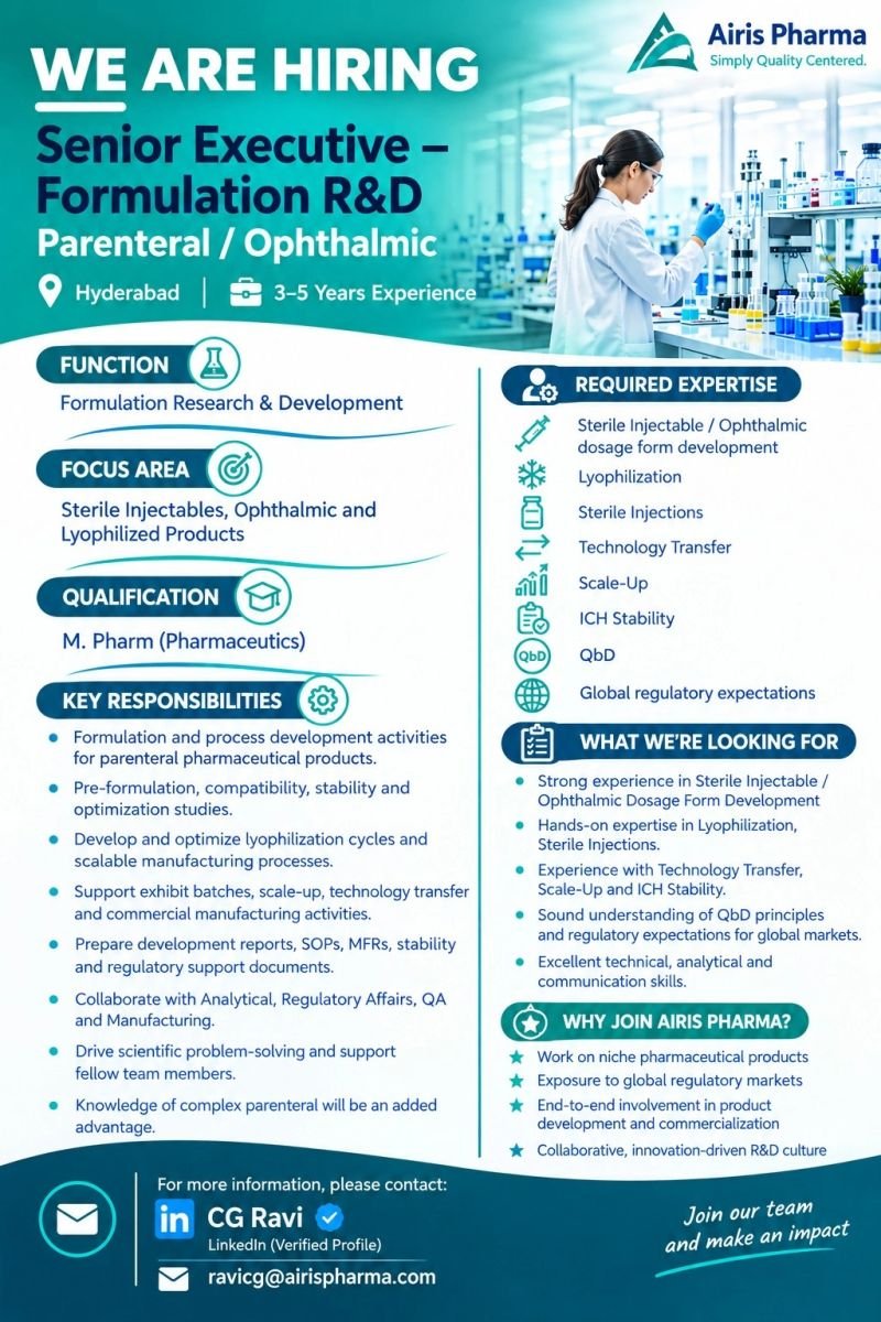 1790854938192 Airis Pharma Hiring For Formulation Research & Development