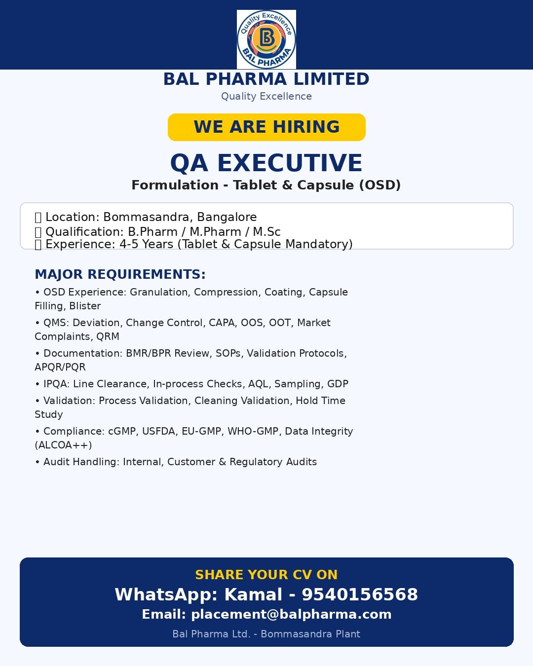 1791026278077 Bal Pharma Limited Hiring For Quality Assurance