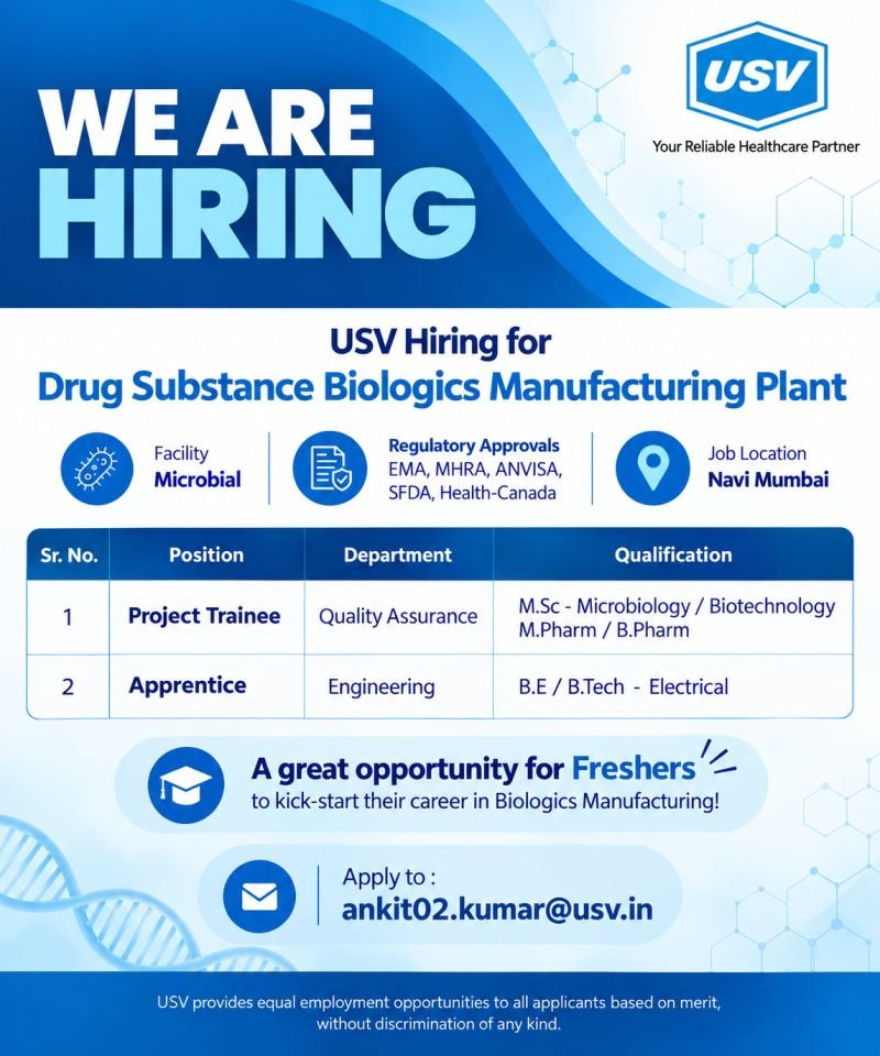 1791180273420 USV Hiring Freshers For Project Trainee, Apprentice