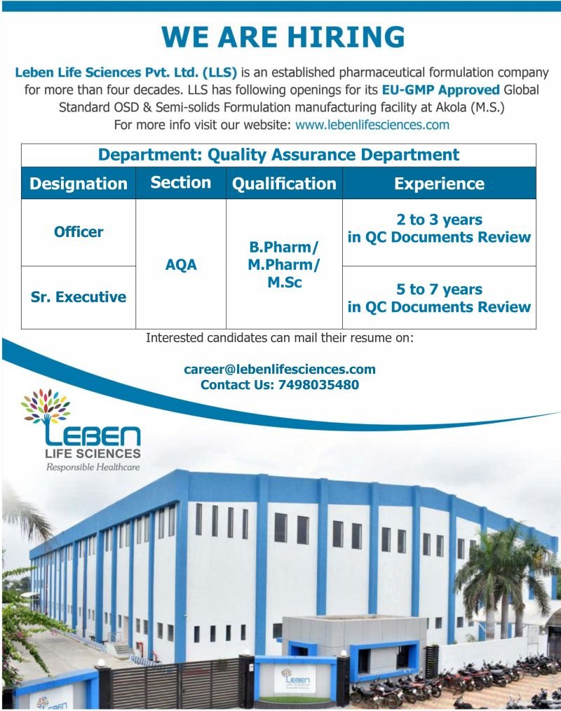 Leben Life Sciences Hiring For Quality Assurance