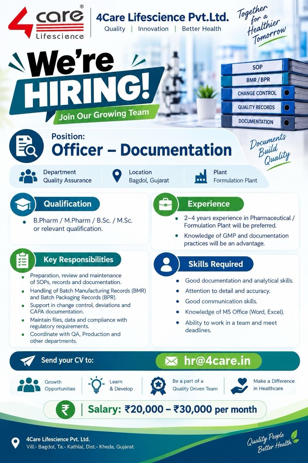 4Care Lifescience Hiring For Quality Assurance