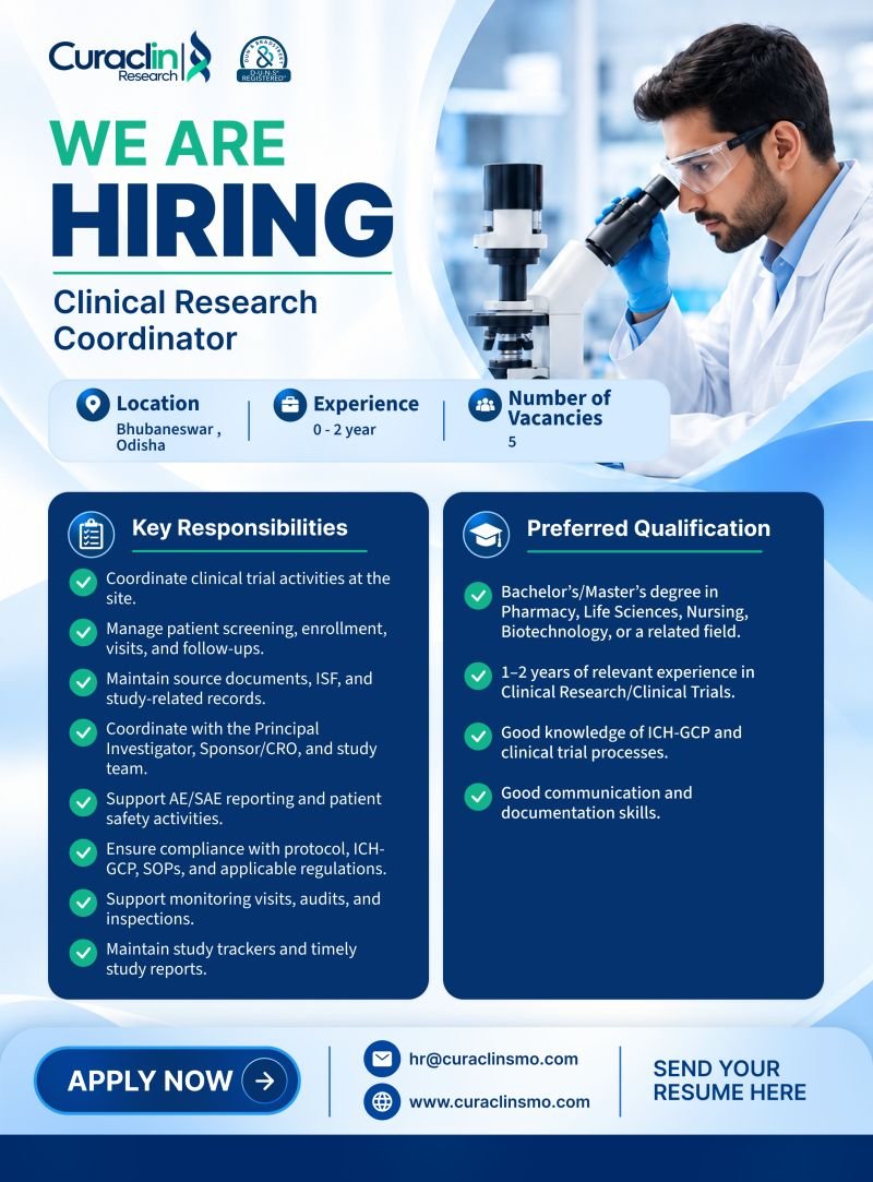 1791438305578 Freshers Needed In Clinical Research Coordinator At Curaclin Research