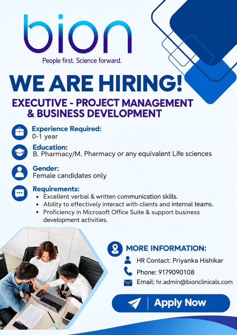 1791459923799 Freshers Needed In Project Management & Business Development At Bion Clinicals
