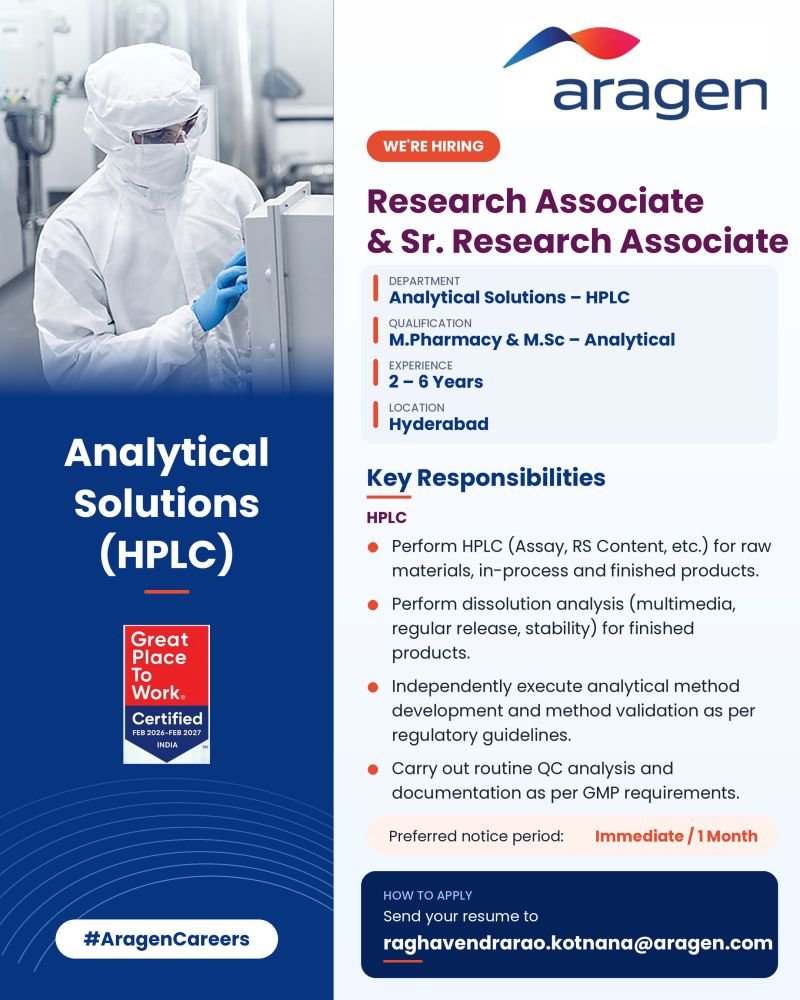 1791541267295 Aragen Hiring For Research Associate & Senior Research Associate