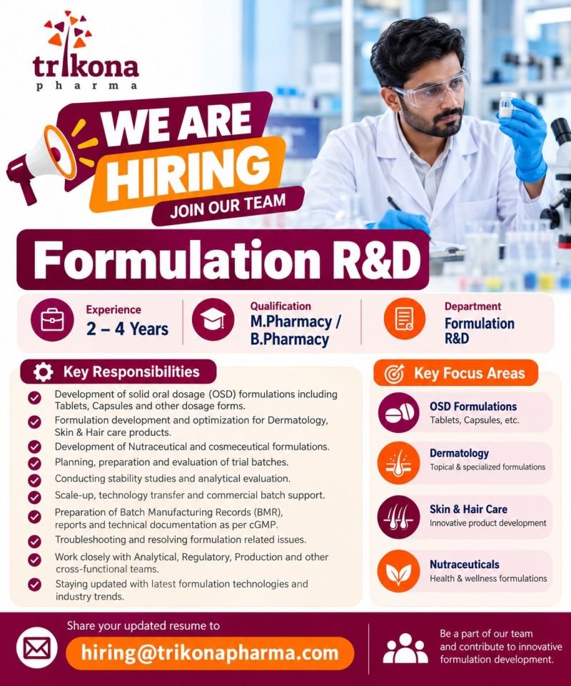 Trikona Pharma Hiring For Formulation R&D