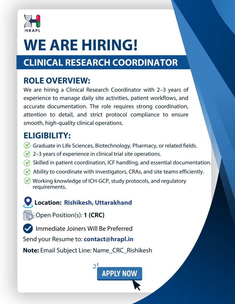HRAPL Hiring For Clinical Research Coordinator