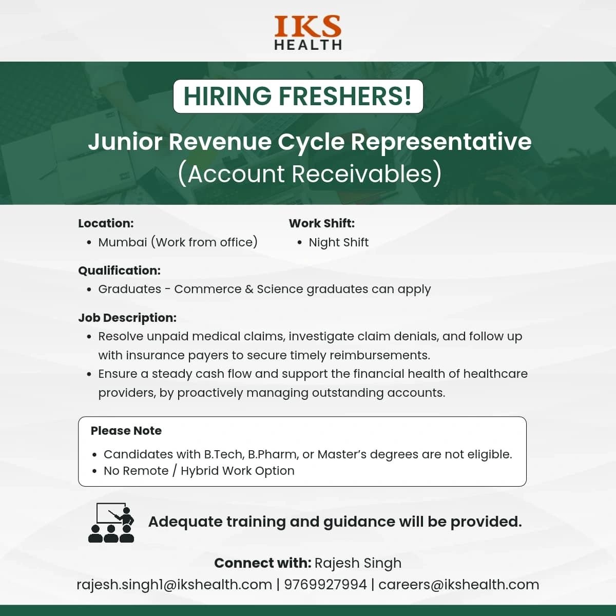 1791868688706 Freshers Needed In Junior Revenue Cycle Representative At IKS Health
