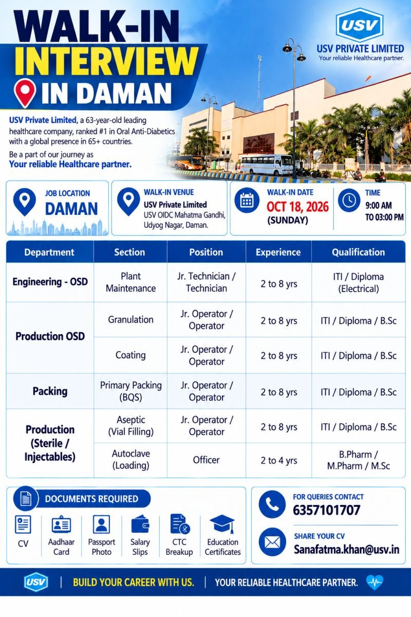 1791893074958 USV Private Limited Hiring For Production / Engineering – OSD